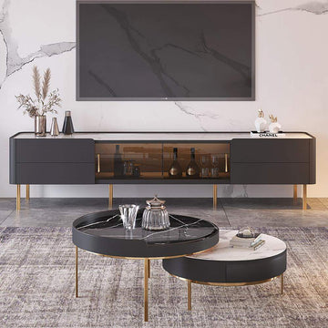 Stone Top TV Stand & Coffee Table Set with 3 Drawers and 2 Doors-Richsoul-Furniture,Living Room Furniture,Living Room Sets